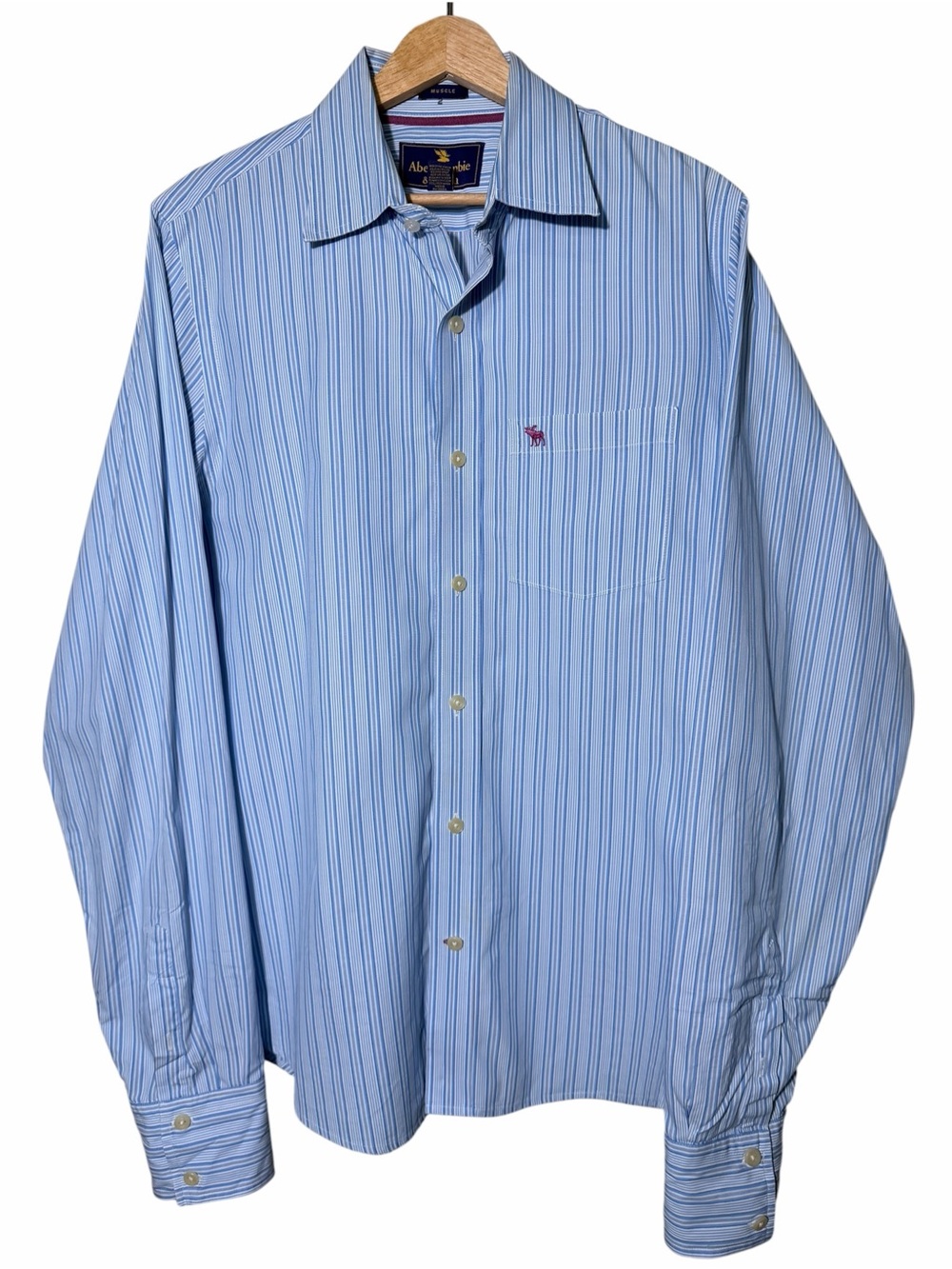 Abercrombie & Fitch Light Blue Multi-Stripe Men's Dress Shirt
